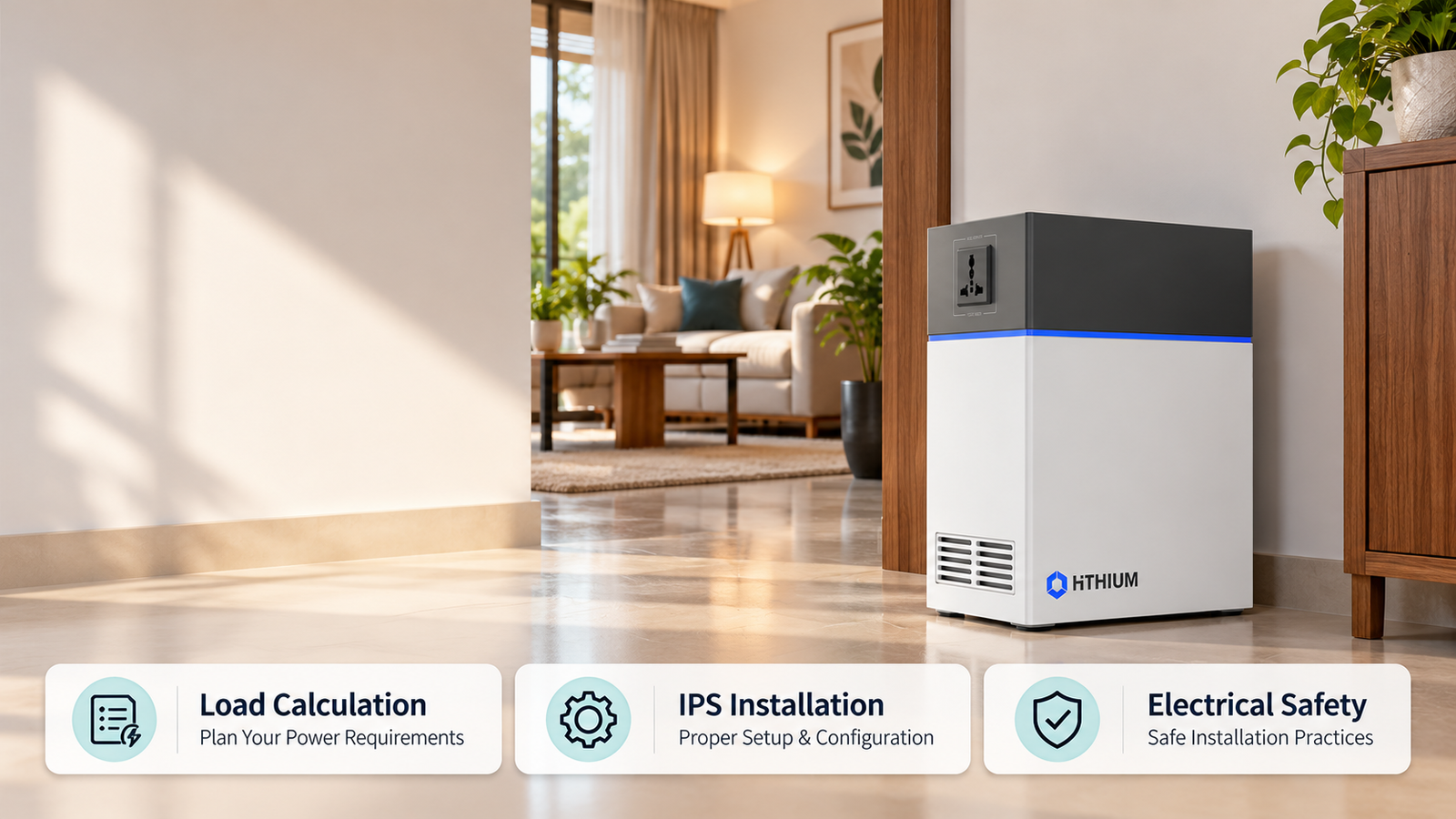 HiTHIUM IPS in a modern home with installation and safety guidelines.
