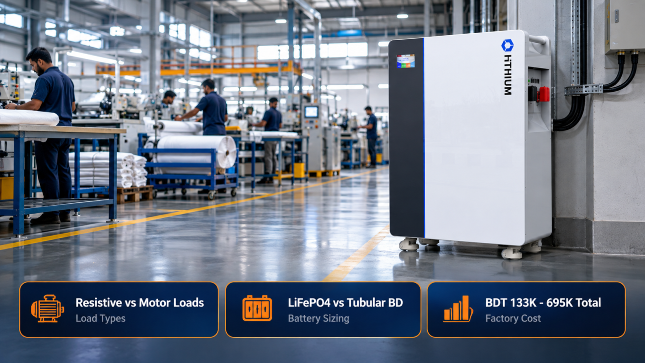Industrial IPS capacity planning for a small factory in Bangladesh with lithium energy storage