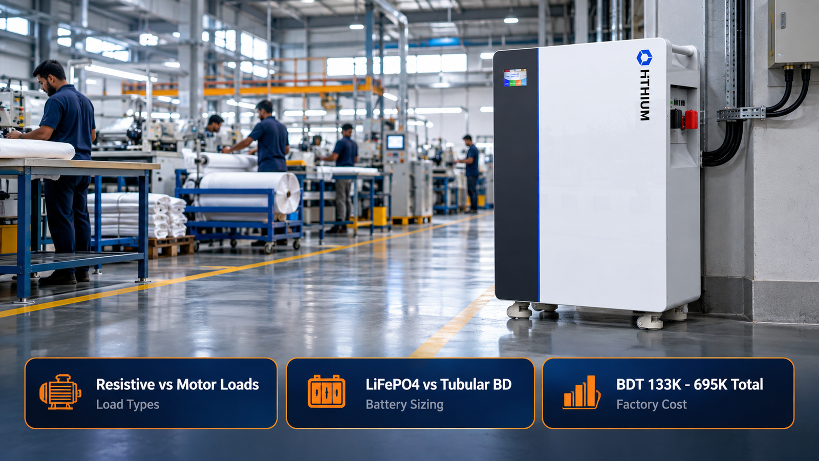 Industrial IPS capacity planning for a small factory in Bangladesh with lithium energy storage