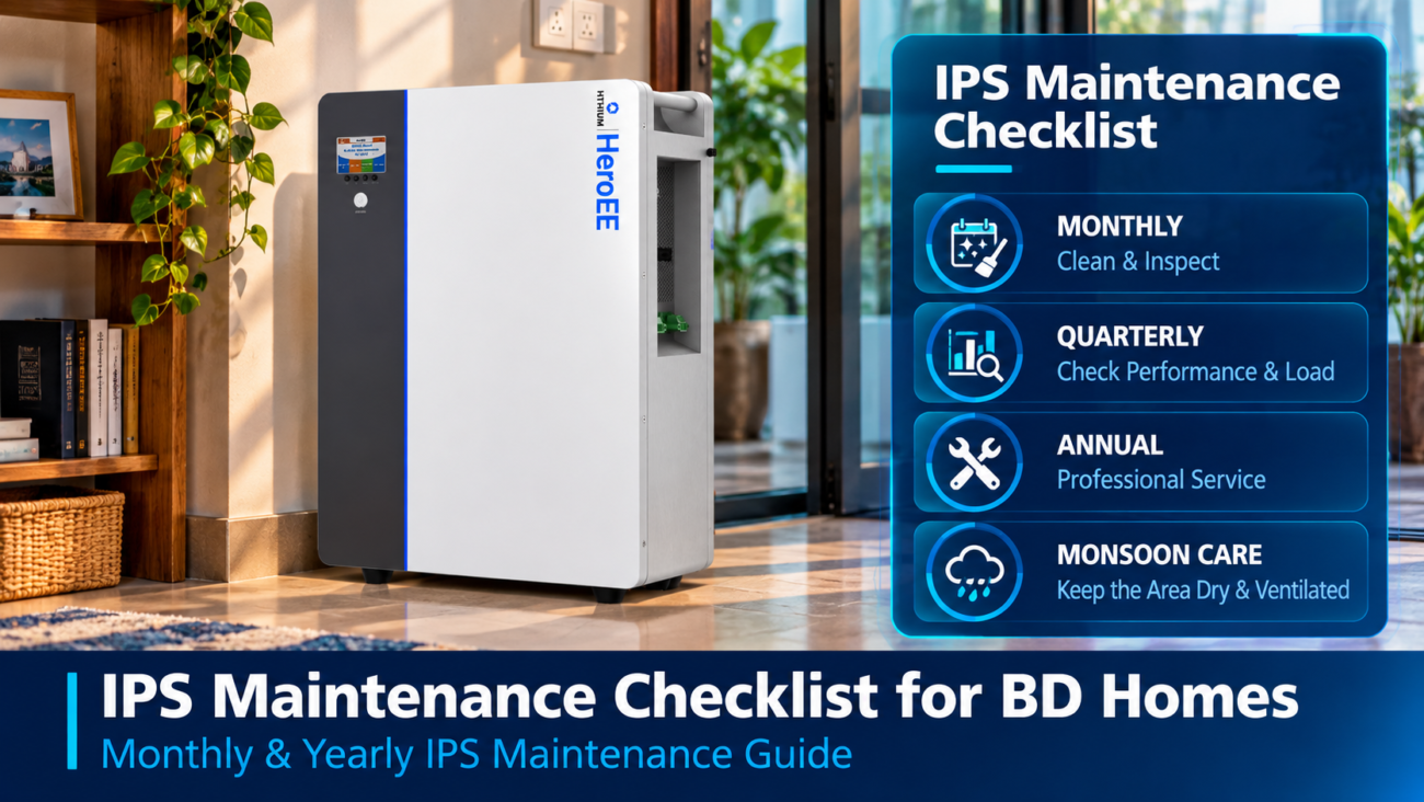 HiTHIUM HeroEE IPS with monthly, quarterly, annual and monsoon maintenance checklist for homes in Bangladesh