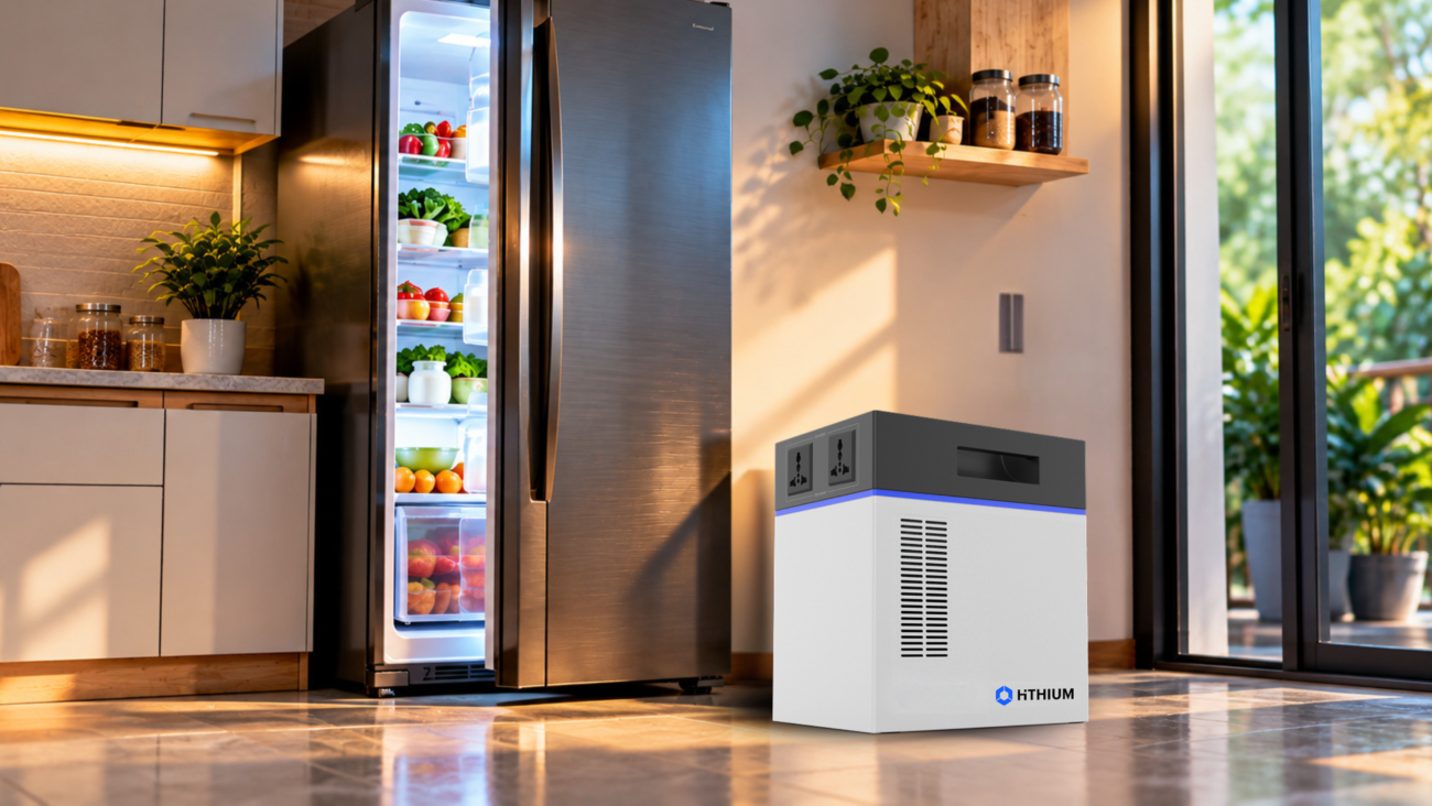 HiTHIUM HeroEE 4 providing backup power for a refrigerator in a modern home