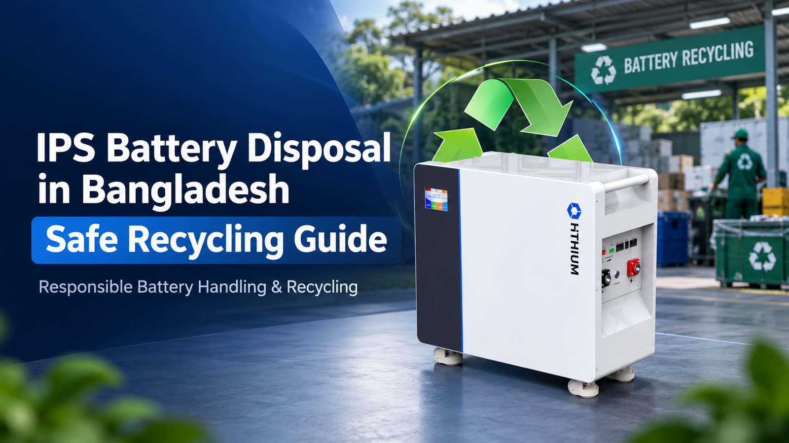 HiTHIUM HeroEE MaxPower 8 AIO highlighting safe IPS battery disposal and recycling in Bangladesh