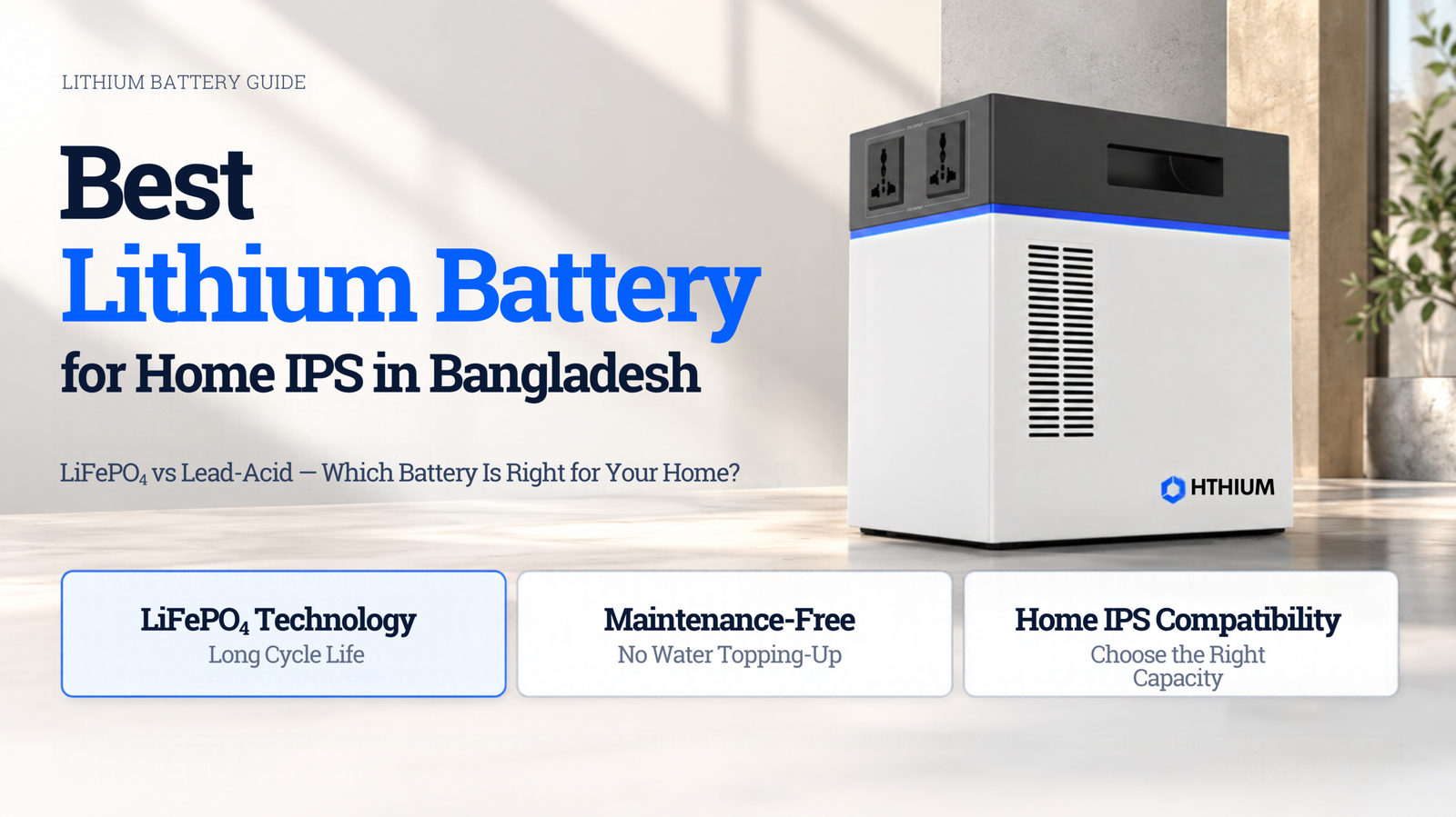 HiTHIUM lithium battery for home IPS in Bangladesh featuring advanced LiFePO₄ technology.