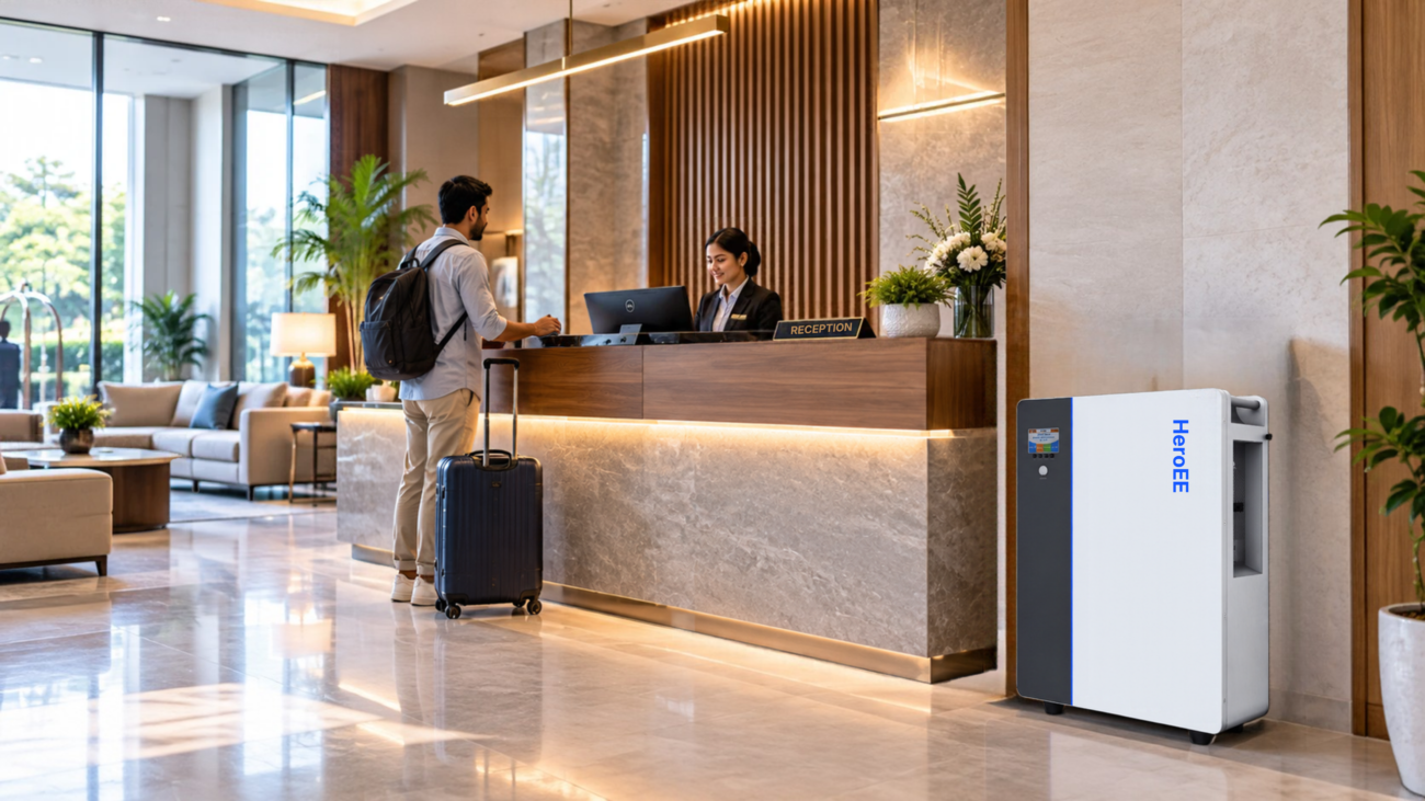 HiTHIUM HeroEE lithium IPS in a modern hotel reception in Bangladesh.